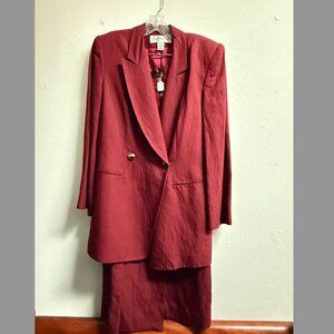 Women's Jones New York Dark Red Rayon Suit Jacket (Sz:6) & Skirt (Sz:8), EUC